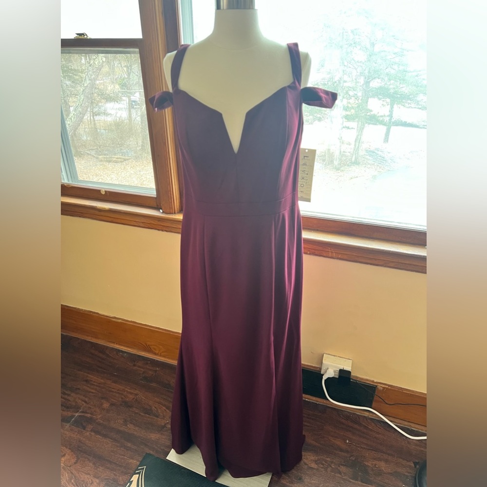 Amaya Stretch Crepe Off-Shoulder A-Line Princess Dress Wine Bill Levkoff new - Picture 2 of 6